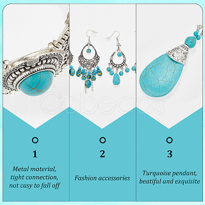 ANATTASOUL 2 Sets 2 Style Synthetic Turquoise Teardrop Lariat Necklace & Chandelier & Oval Beaded Stretch Bracelet SJEW-AN0001-02-1