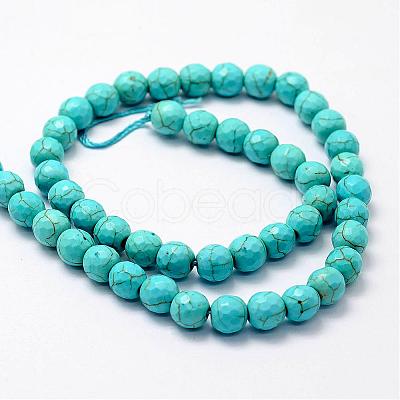 Faceted Synthetical Turquoise Beads Strands G-F382-8mm-01-1