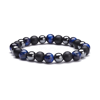 Round Stone Beads Stretch Bracelets BJEW-JB07259-02-1
