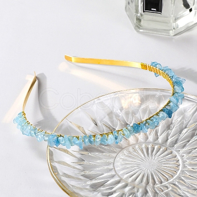 Wire Wrapped Natural Aquamarine Chip Hair Bands PW-WG27230-07-1