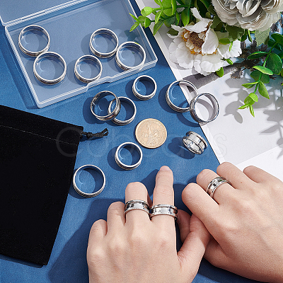 16Pcs 8 Size 201 Stainless Steel Grooved Finger Ring Settings STAS-UN0041-45-1