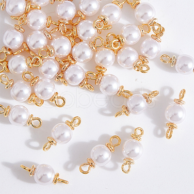 30Pcs ABS Plastic Imitation Pearl Round Connector Charms KK-WR0001-32-1