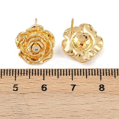 Brass Micro Pave Clear Cubic Zirconia Stud Earrings EJEW-F377-01G-1
