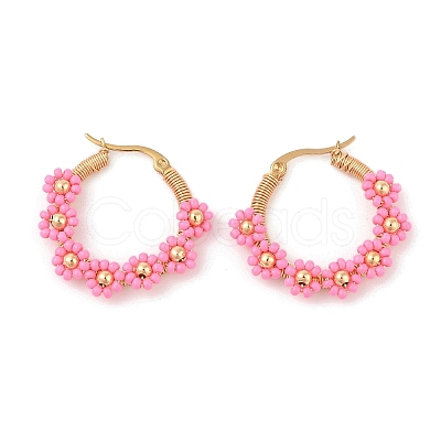 PVD Vacuum Plating 304 Stainless Steel Flower Hoop Earrings EJEW-U017-01G-01-1