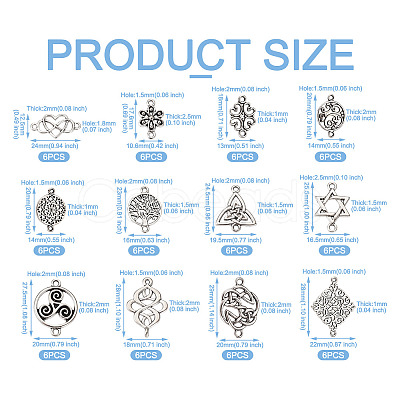 72Pcs 12 Styles Tibetan Style Alloy Connector Charms TIBE-TA0001-29-1