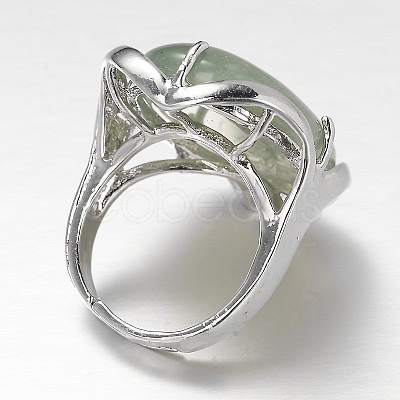 Adjustable Oval Brass Natural Green Aventurine Wide Band Rings RJEW-L062-03E-1