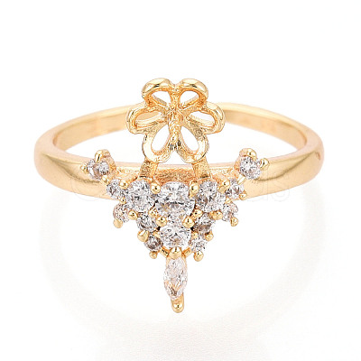 Crown Brass Micro Pave Clear Cubic Zirconia Cuff Ring Settings KK-T076-24G-1