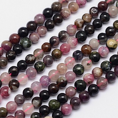 Natural Multicolor Tourmaline Round Bead Strands G-I162-01-5mm-1
