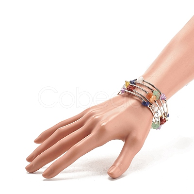 5-Loop Natural Mixed Stone Chip Beaded Wrap Bracelets for Women BJEW-JB01517-11-1