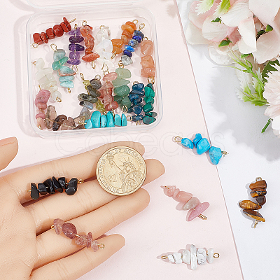 30Pcs 304 Mixed Gemstone Chip Beaded Connector Charms PALLOY-BM00004-1