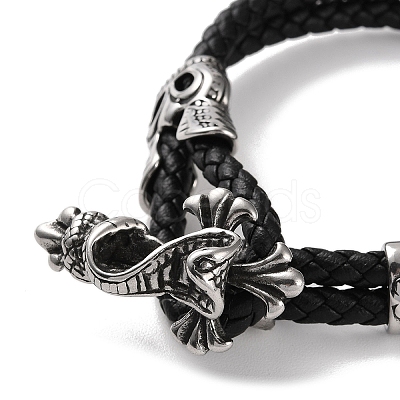 Men's Braided Black PU Leather Cord Multi-Strand Bracelets BJEW-K243-30AS-1