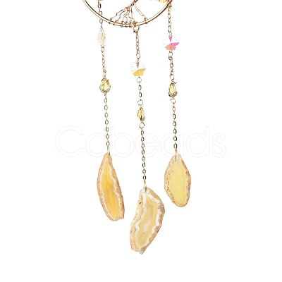 Natural Citrine Chips Beaded Moon Hanging Sun Catchers HJEW-M004-07-1