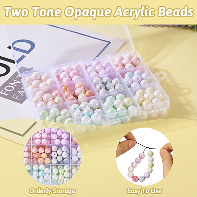 192Pcs 12 Colors Two Tone Opaque Acrylic Beads SACR-TA0001-35-1