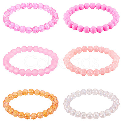 6Pcs 6 Styles 8mm Glass Round Beaded Stretch Bracelet Sets BJEW-TAC0023-1