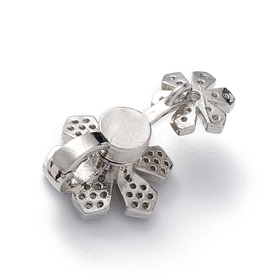 Rack Plating Flower Brass Pave Clear Cubic Zirconia Fold Over Magnetic Clasps KK-C019-21P-1