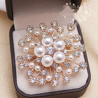 Flower Alloy Rhinestone Brooches for Women PW-WGD2C4F-02-1