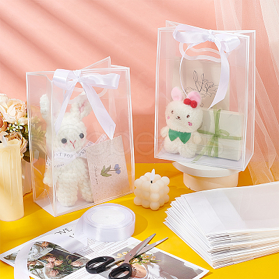 15Pcs Rectangle Transparent Folding Plastic Gift Bags with Hole Handles ABAG-UN0001-01C-1