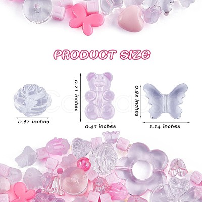 150 Pieces Random Rose Acrylic Beads Bear Pastel Spacer Beads Butterfly Loose Beads for Jewelry Keychain Phone Lanyard Making JX543C-1