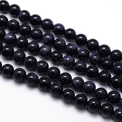 Synthetic Blue Goldstone Round Beads Strands G-O047-11-8mm-1