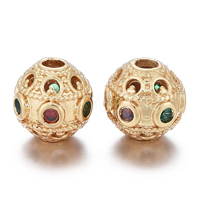 Brass Micro Pave Cubic Zirconia Beads KK-K244-14G-1