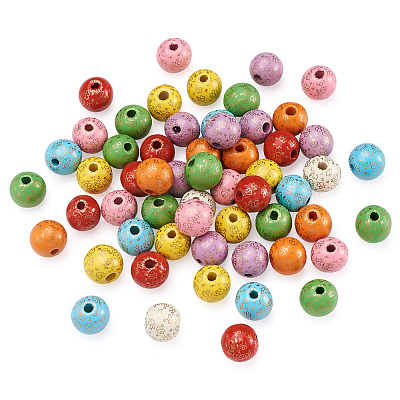 80Pcs 8 Colors Printed Natural Wood Beads WOOD-FW0001-10-1