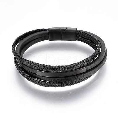 Braided Microfiber PU Leather Cord Multi-strand Bracelets BJEW-K206-H-01B-1
