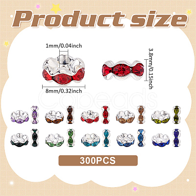 300Pcs Brass Acrylic Rhinestone Spacer Beads RB-ME0001-01-1