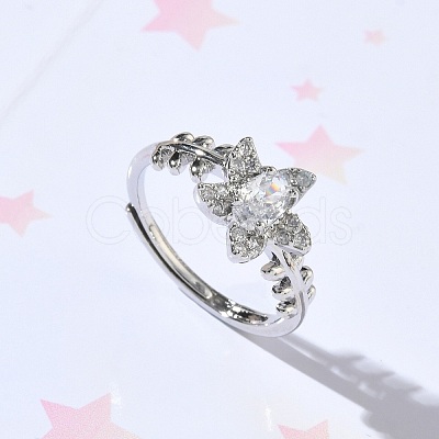 Brass Micro Pave Cubic Zirconia Finger Rings RJEW-C163-05P-1
