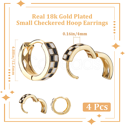 2 Pairs Tartan Pattern Enamel Chunky Hinged Hoop Earrings for Women EJEW-BBC0001-27B-1