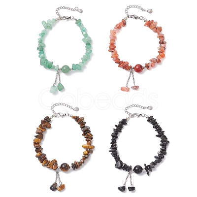 4Pcs Natural Mixed Gemstone Chip Beaded Charm Bracelets for Women BJEW-JB12296-1
