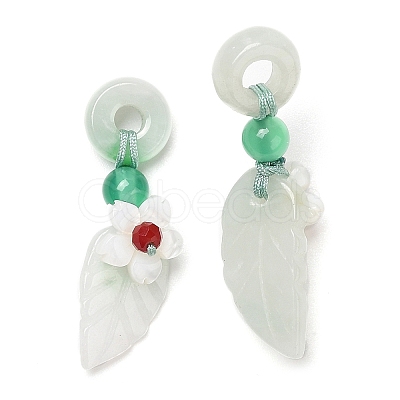Natural Jadeite & Natural Green Onyx Agate & Crystal Dnout/Leaf Pendant Decorations G-G008-06-1