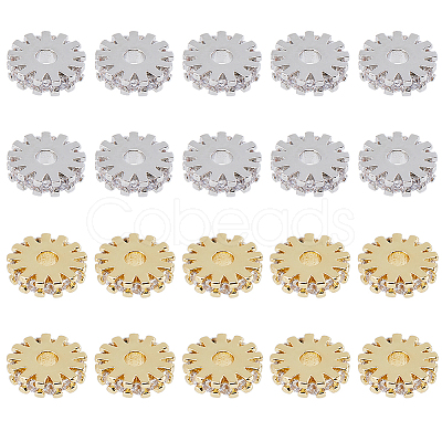 DICOSMETIC 20Pcs 2 Colors Brass Micro Pave Cubic Zirconia Bead Spacers ZIRC-DC0001-17-1