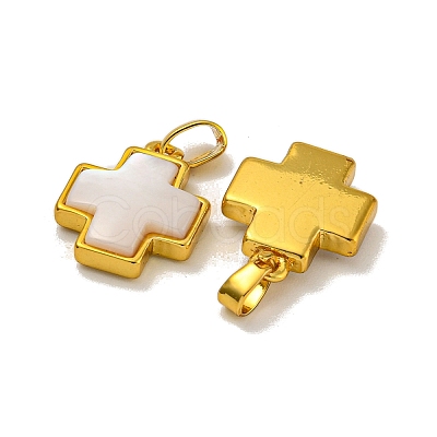 Rack Plating Brass Natural White Shell Pendants KK-U025-03G-01-1