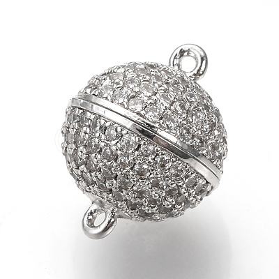Brass Micro Pave Cubic Zirconia Magnetic Clasps with Loops ZIRC-S058-04P-8mm-1
