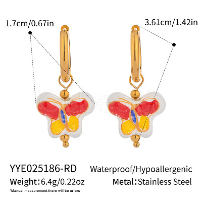 304 Stainless Steel Porcelain Butterfly Hoop Earrings ZL5376-2-1