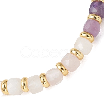 Natural Rose Quartz & Garnet & Rainbow Moonstone & Amethyst Beaded Stretch Bracelets BJEW-JB13485-01-1