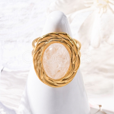 Oval Natural Quartz Crystal Finger Rings RJEW-M063-01G-12-1