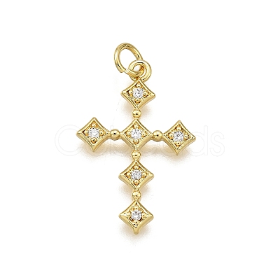 Brass Micro Pave Cubic Zirconia Pendants X-KK-Z100-34G-02-1