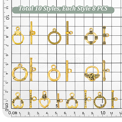80Pcs 10 Styles Tibetan Style Alloy Toggle Clasps FIND-PH0023-32-1