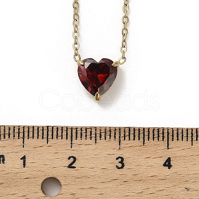 304 Stainless Steel Dark Red Cubic Zirconia Heart Pendant Necklaces for Women NJEW-Z064-04G-1