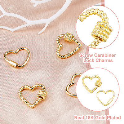 4Pcs Brass Screw Carabiner Lock Charms KK-HS0015-14-1