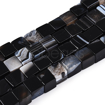 Natural Dyed & Heated Black Agate Beads Strands G-T139-8x8-35B-01-1