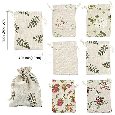 30Pcs 6 Styles Flower Printed Polycotton(Polyester Cotton) Packing Pouches Drawstring Bags ABAG-YW0001-19-1