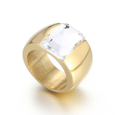 304 Stainless Steel & Glass Finger Rings FS-WGBA2F3-02-1