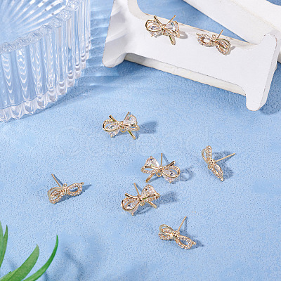 4 Pairs 2 Styles Brass Micro Pave Clear Cubic Zirconia Stud Earring Findings KK-TA0002-63-1