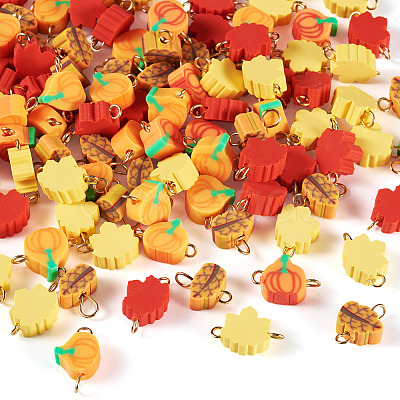 100Pcs Autumn Theme Handmade Polymer Clay Connector Charms PALLOY-TAC0251-1