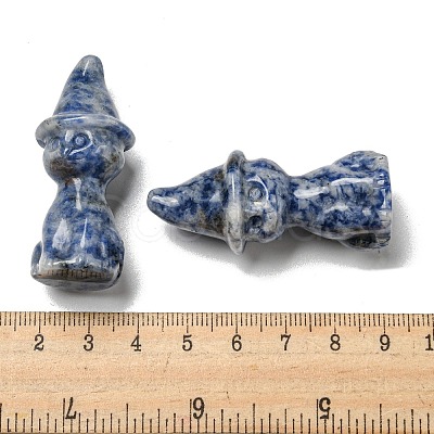 Natural Blue Spot Jasper Carved Healing Cat with Witch Hat Figurines DJEW-D012-07D-1