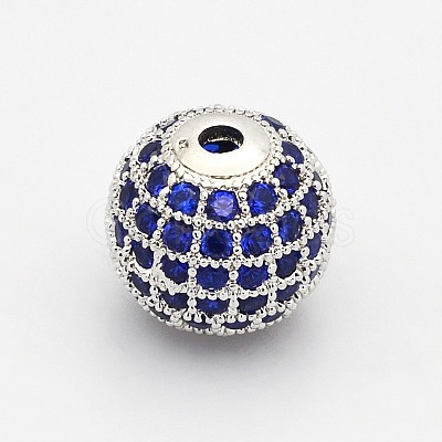 CZ Brass Micro Pave Grade AAA Blue Color Cubic Zirconia Round Beads KK-O065-8mm-03P-NR-1
