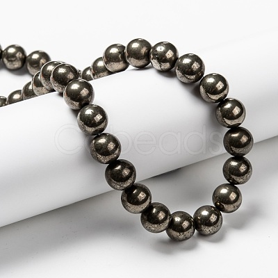 Natural Pyrite Beads Strands G-L031-10mm-01-1