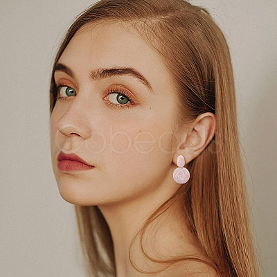 4 Pairs 4 Colors Alloy Enamel Flat Round Dangle Stud Earrings for Women EJEW-FI0002-65-1